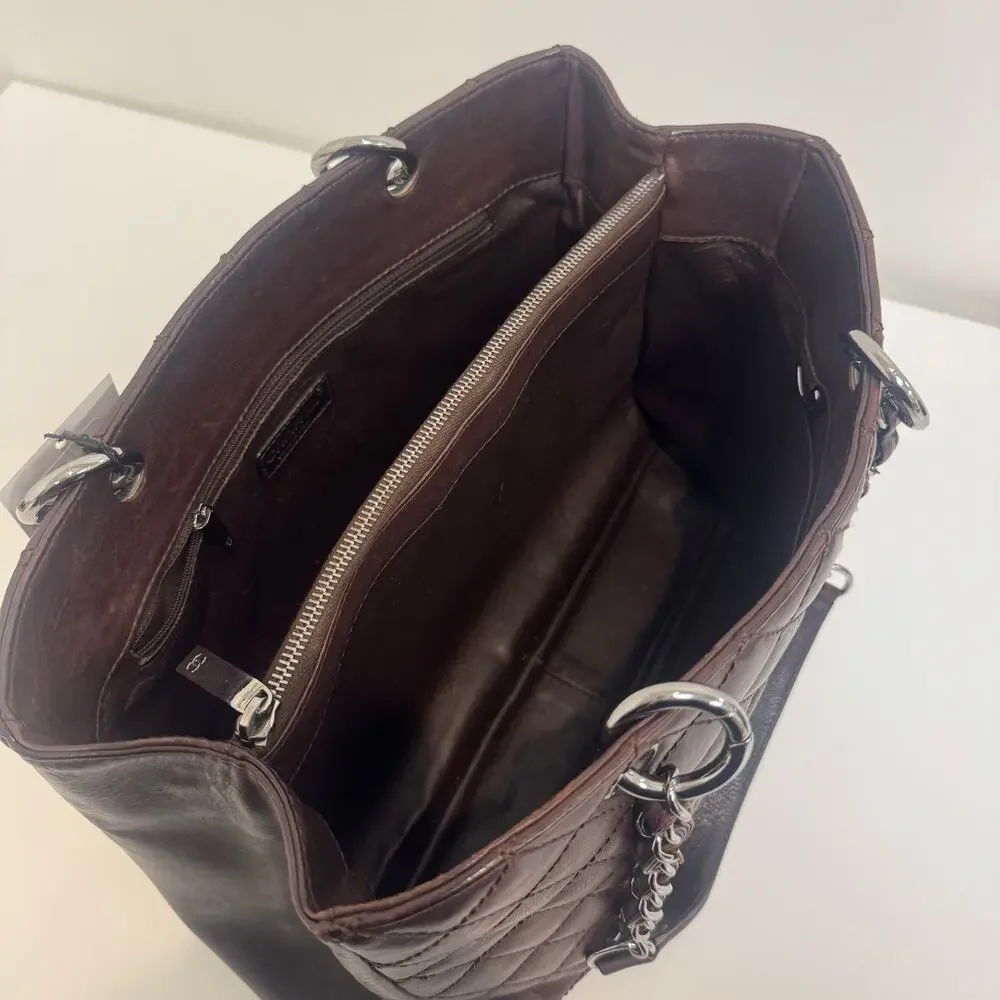 CHANEL Brown Quilted Lambskin Grand Shopping Tote Leather CC Logo Shoulder Bag
